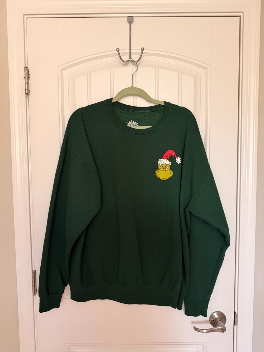 Dr. Seuss Dark Green Grinch Patch Crewneck Sweater